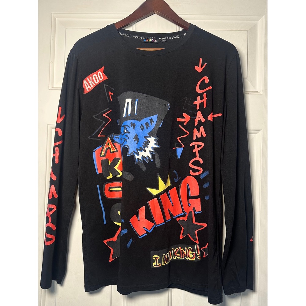 AKOO Hustle Limited Edition Mens Black Graphic‎ Long Sleeve T-Shirt King Size L